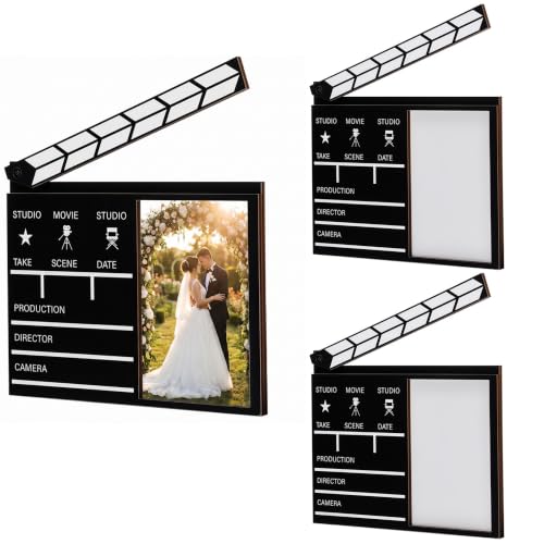 Image of AceOrbit 3 Pcs Movie Clapboard Picture Frame Vintage Wood Photo Frame Fit 4 x 6 Inch Picture with Clear Acrylic Cool Handicrafts Tabletop or Wall Mounting for Display for Farmhouse Home Decor