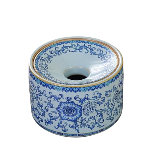 Portátil Simple Round Ceramic Ashtray for Home Living Room or Office Use with Lid and Blue and White Porcelain Design Exterior
