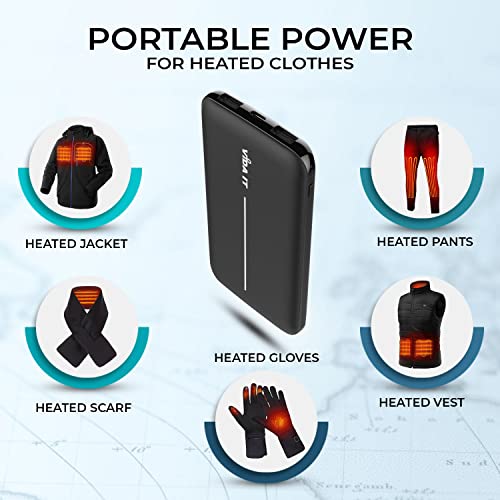 Vida IT Slim 5V 2A Batterie Externe 10000mAh pour Veste Doudoune Gilet Chauffant USB Power Bank Chargeur Portable pour iPhone 13 15 Pro Max Samsung A15 A35 5g Huawei Batterie de Secours Rechargeable – Image 4