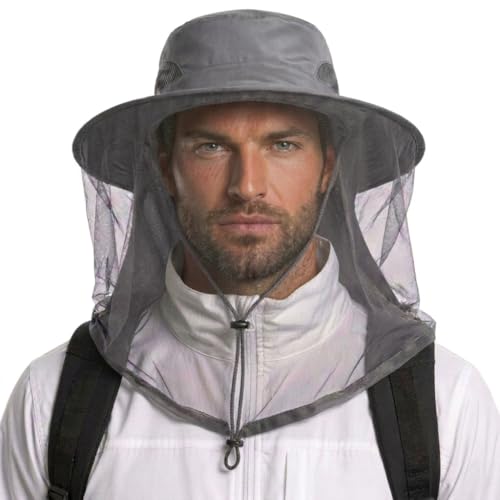 Image of Mosquito Hat with Netting, Mosquito Hats Lightweight Outdoor Fishing Hiking Camping Bug Net for Men & Women, Grey