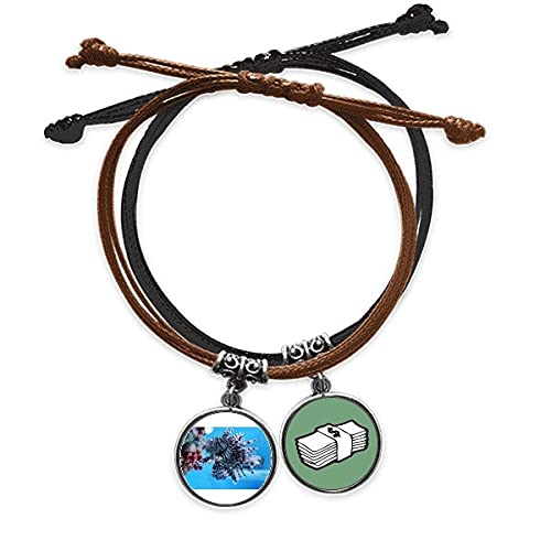 Pulsera de cuerda mano ajustable con motivo de pescado tropical en cuero resistente