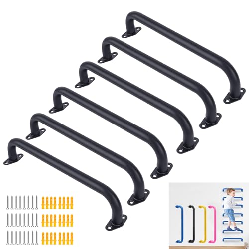 BiJun17 inch Metal Playground Handles,Monkey Bars Indoor Heavy Duty Ceiling Grab Bars for Indoor Outdoor Playgrounds Climbing Frames,Treehouses and Wall ladders (Black Set of 6)