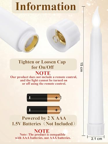 Image of Treela 24 Pcs Flameless Taper Candles Battery Operated ulkB Fake Candles Light LED Candle Sticks Flickering Tapered for Wedding Anniversary Holiday Decoration(Basic,6 Inch,White)