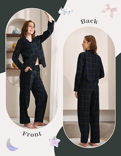 Image of NAP BOUND 100% Cotton Pajamas for Women 2 Piece PJs Set Long Sleeve Button Down Breathable Woven Sleepwear Loungewear XS-XXL