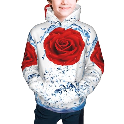 Red Rose In The Water Boy, Girls Sports Shirt Youth Pullover Fashion Hooded Sweatshirt