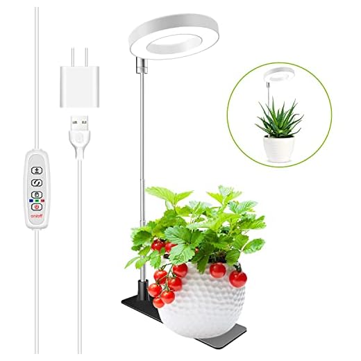 Kullsinss Grow Lights for Indoor Plants, Full Spectrum Halo Growing lamp with Detachable Base, Height Adjustable, 3 Colors, 10 Dimming, Automatic Timer, Plant Light for Succulents Small Plants