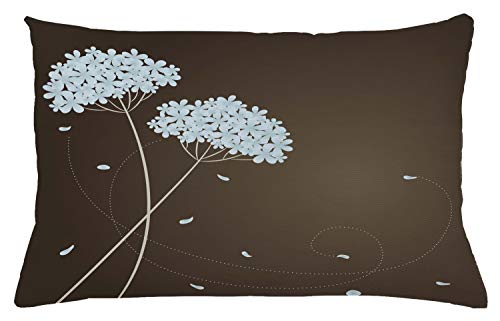 Ambesonne Brown and Blue Throw Pillow Cushion Cover, Floral Design with Swirl Lines Falling Leaves Autumn Inspired, Decorative Rectangle Accent Pillow Case, 26" X 16", Pale Seafoam Brown Cream