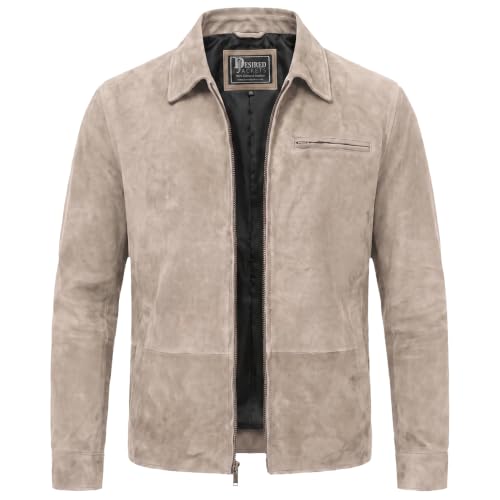 Image of Men's Suede Shirt Zipper Jacket Full Zip Casual Vintage Jackets Suede Leather Jackets for Mens