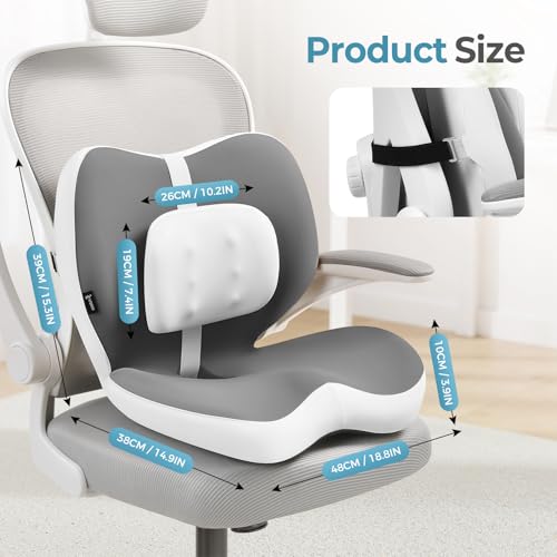 Image of FLORICH 2 in1 Truck Seat Cushion and Lumbar Support Pillow Memory Foam Car Seat Cushion with Adjustable Strap for Truck Driver Long Drives, Fits Semi Truck Seat,Car,Office&Gaming Chair(Grey)