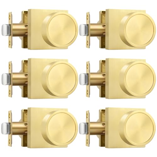 Image of Goldenwarm Brushed Gold Door Knobs Passage, Closet Door Knob Zinc Alloy, Contemporary Gold Interior Door Knobs for Hallway, 6 Pack