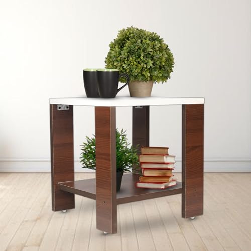Image of SBF Furniture Small Wooden Side Table with Storage Shelf - 40x40 cm End Table Nightstand - Bedside Table for Bedroom, Living Room, Office - Modern, Durable, Easy-to-Clean Furniture
