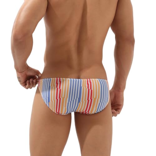 Wayonge Men's Briefs Underwear Low Rise Men Bikini No Fly Covered Soft Breathable Daily Wear Sexy Printed Briefs for Men (00105-Striple,Large)