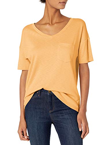 Daily Ritual Cotton Modal Stretch Slub Short-Sleeve V-Neck Pocket T-Shirt Fashion-t-Shirts, Cantaloupe, US M (EU M - L)