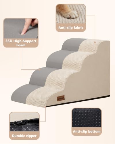 Image of Aodisman Dog Steps for Bed or Couch,4 Step Pet Stairs for Small Dogs & Cat