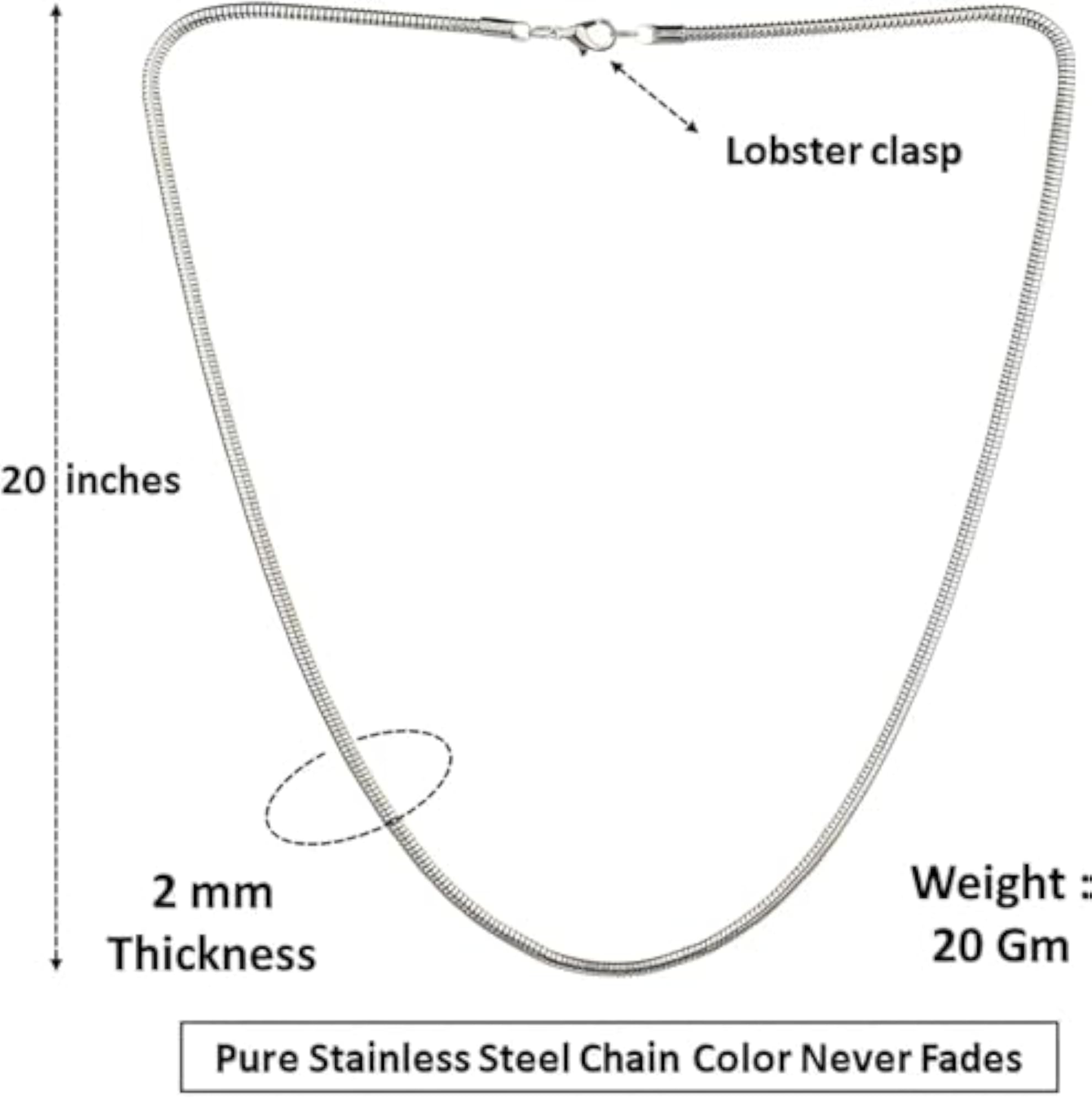 Men's 2mm Round Thin Stainless Steel Chain Necklace, Stylish Gift
