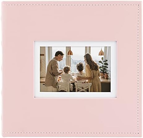 Golden State Art ,Photo Album Hold 200 4x6 Horizontal Pictures with Memo for Christmas,Weddings, Holidays, Engagements, Vacations, Family (2 per Page, Faux Leather Cover, Coral Pink)