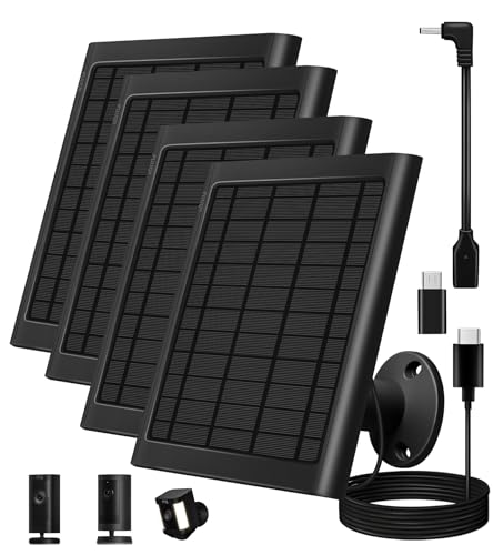 Image of 8W Solar Panel for Ring Camera, Solar Panel Charger Compatible with Ring Stick Up Cam Battery, Spotlight Cam Battery, Includes Barrel Plug to USB-C Adapter, IP65 Waterproof, 10ft Cable(4-Pack, Black)