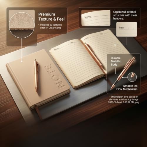 Image of A5 Premium Leatherette Diary Notebook with Metal Pen, Ruled Journal for Office Meetings, Daily Planner, Business Notebook, Writing Journal, Work Organizer, Executive Notebook for Men & Women