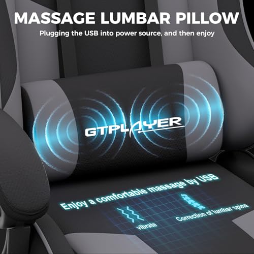 GTPLAYER Gaming Chair, Computer Chair with Footrest and Lumbar Support, Height Adjustable Game Chair with 360°-Swivel Seat and Headrest and for Office or Gaming (Darkgray, Fabric)