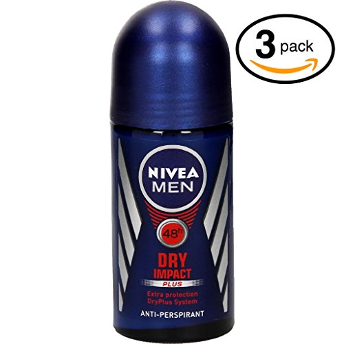 (Pack of 3 Bottles) Nivea DRY IMPACT Men's Roll-On Antiperspirant & Deodorant. 48-Hour Protection Against Underarm Wetness. (Pack of 3 Bottles, 1.7oz / 50ml Each Bottle)