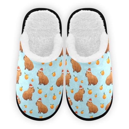 Orange Christmas Capibara Slippers For Women Men Soft Memory Foam Non-Slip Animal Winter Indoor House Shoes Travel Slipper