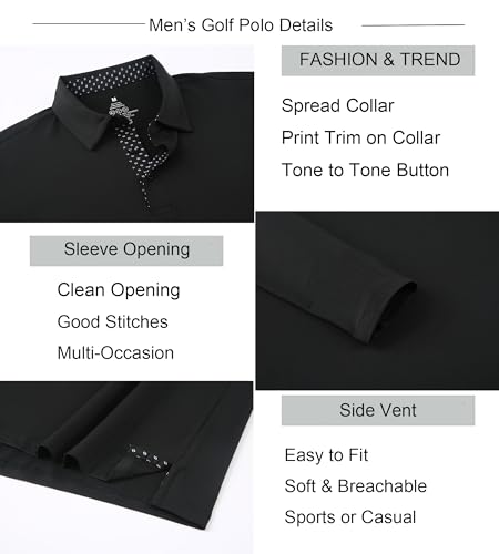 Alex Vando Mens Golf Shirt Moisture Wicking Quick-Dry Solid Long Sleeve Polo Shirts for Men 6