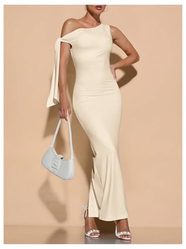 Image of SOLY HUX Women's Off The Shoudler Bodycon Maxi Dress Asymmetrical Neck Bow Tie Cocktail Party Long Dresses