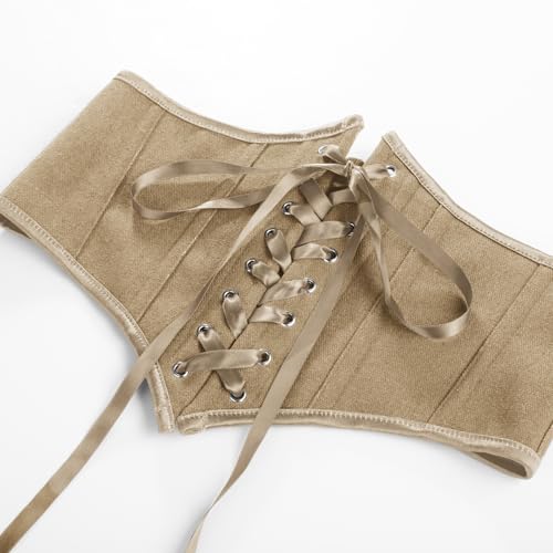 Image of Scarlet Darkness Corset Belt for Women Floral Lace Up Boned Underbust Corset Waist Belts khaki 8