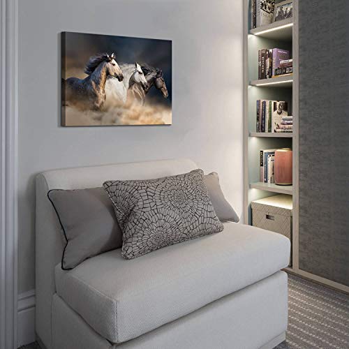 Sd Soft Dance Horses Running Canvas Wall Art: Brown Horses Picture Painting Print Artwork For Living Room (36" X 24" X 1 Panel) #TOP4