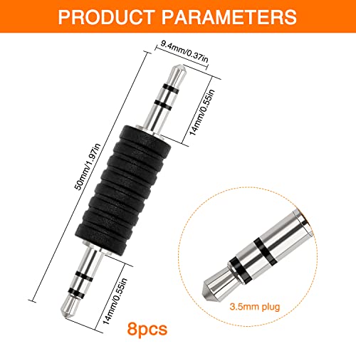 KUOQIY 8 PCS 3.5mm Male to Male Audio Adapter, 3.5mm 3-Pole TRS Male to Male Stereo Headphone Plug Coupler Connector, Plastic - Image 2