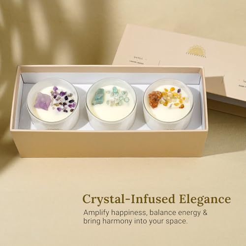 Healing Crystal Candles Gift Set for Women, 3 Pack Aromatherapy Soy Candles with Real Amethyst Amazonite Sunstone, Lavender Jasmine Coastal Breeze Scented Candles, Meditation Chakra Energy - 3.5oz - Image 4