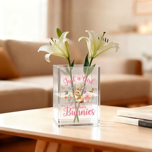 Image of Just A Girl Who Loves Bunnies Makeup Organizer Pen Holder for Desk | Bunny Makeup Organizer for Daughter Niece Sister Friend, Bunny Desk Accessories, Back to School Gift for Teacher Rabbit Lover