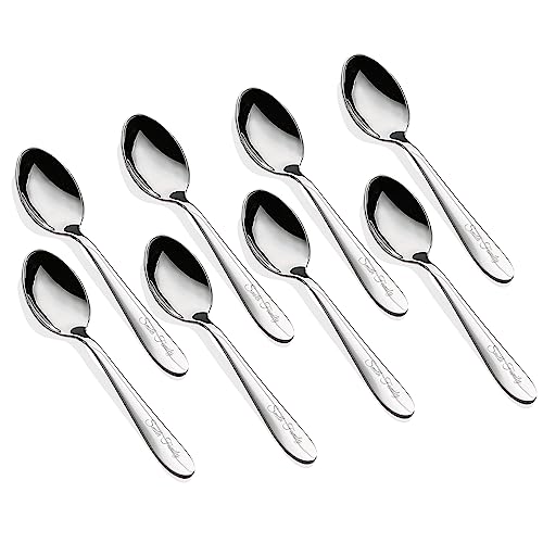 EIUBUIE Personalized Teaspoons Set, 8-piece Custom Text Engraved Spoons Silverware, 18/0 Stainless Steel Dessert Spoons, Durable Small Spoons, 6.22 Inch Tea Spoons, Dishwasher Safe