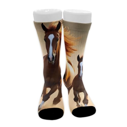 UTRSIFB Men's Leisure Sports Socks, All Season Stockings, Unisex Soft Fashion Breathable Dress Decor Boots Socks Two Beautiful Horse