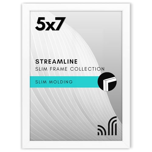 Americanflat 5x7 Picture Frame with Shatter-Resistant Glass - Streamline Collection - Thin Border Photo Frame for Tabletop and Wall Display - Hanging Hardware and Easel Stand Included - White