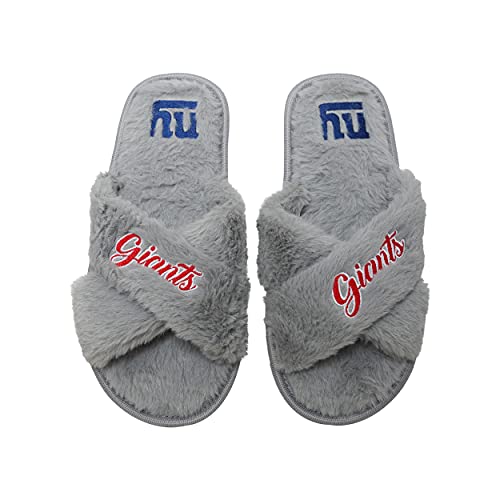 Image of FOCO Womens NFL Team Script Wordmark Fuzzy Cross Slide Slippers