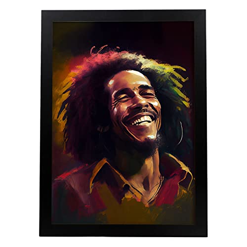 Nacnic Poster de Bob Marley en estilo Retrato a Todo Color. Ilustraciones y Caricaturas de Músicos y Artistas Famosos. Diseño y Decoración de Interiores. A4.