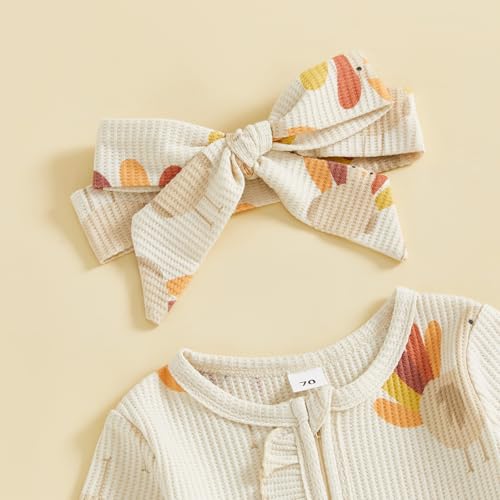 Userdefined Newborn Baby Girl Thanksgiving Halloween Outfit Ruffle Butt Romper Turkey Onesie Footie Fall Winter Clothes3