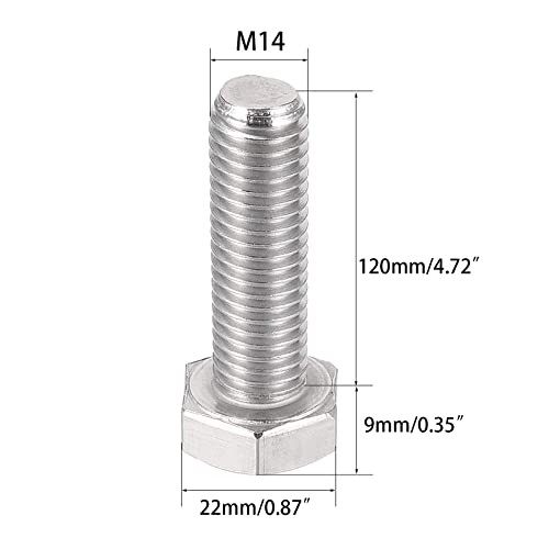 Image of 2 Pcs M14 Hex Bolt M14-2 x 120mm UNC Hex Head Screw Bolts A2-70(304) Stainless Steel Fully Threaded Hex Tap Bolts (304 ss;M14 x 120mm)