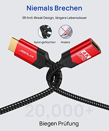7. Bild von JSAUX HDMI Verlängerungskabel 1M 4K@60Hz 2K@144Hz HDMI 2.0 Verlängerung Stecker auf Buchse Highspeed Ethernet 18Gbps UHD ARC HDR HDCP 2.2 kompatibel mit TV Stick, HDTV, PS5, PS4 1m
