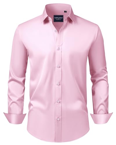 Alimens & Gentle Men's Dress Shirts Transitional Weather Long Sleeve Stretch Wrinkle-Free Button Down Top Pink : Clothing, Shoes & Jewelry