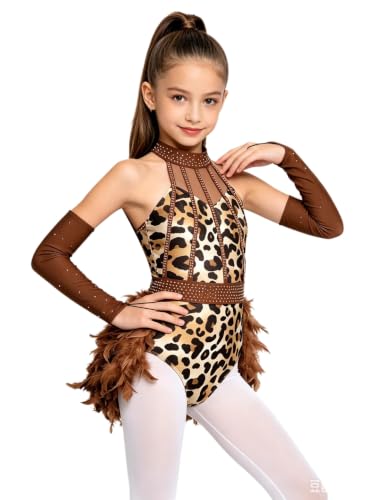 Unitard de danse enfants extensible à plumes pour leotard de scène filles