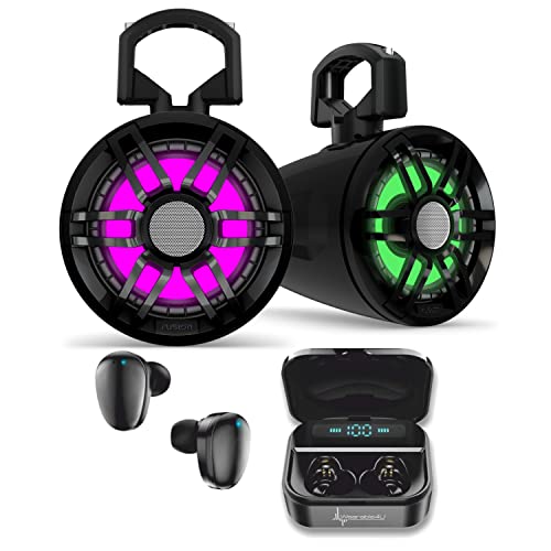 Wearable4U Garmin Tread 6.5 XS-LED Tower Speakers Black Earbuds Bundle