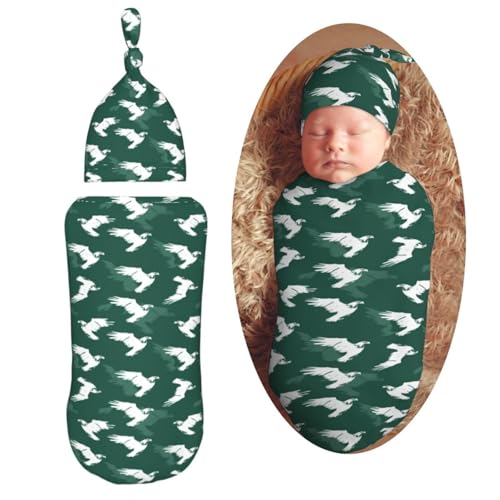 Image of Muishi Eagle On Green Background Newborn Swaddle Blankets Hat Sets Soft Baby Receiving Blanket Swaddle Sack for Baby Shower Infant Boy Girl Gift