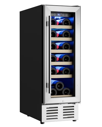 Icyglee 12 inch Wine Cooler Refrigerator, 18 bottle Wine Fridge Built-in or Freestanding with Double-Layer Tempered Glass Door, Mini Fridge with Digital Temp Control & Fast Cooling, Low Noise