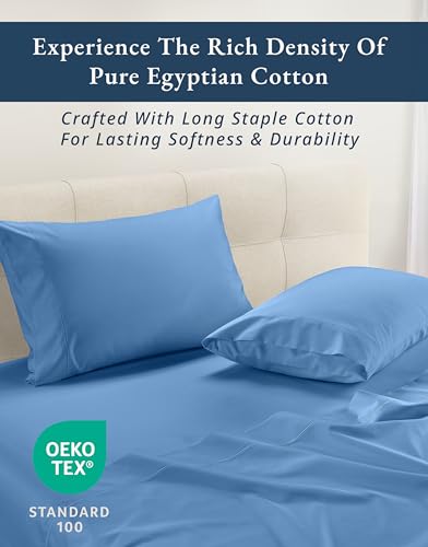 Image of LANE LINEN Cooling Sheets Queen 100% Egyptian Cotton Sateen - Blue Jasper
