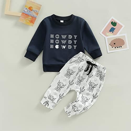 LXXIASHI Western Baby Boy Clothes Crewneck Sweatshirt Cow Print Top Pants Set 2Pcs Cowboy Outfits Fall Winter Clothes Set 2 415rWdXuhKL. AC
