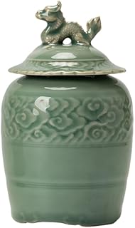 Chinese Style Ceramic Tea Jar with Dragon Statue Lid Airtight Sealed Storage Canister for Loose Tea Leaves and Snacks 6.68X3.85 Inch