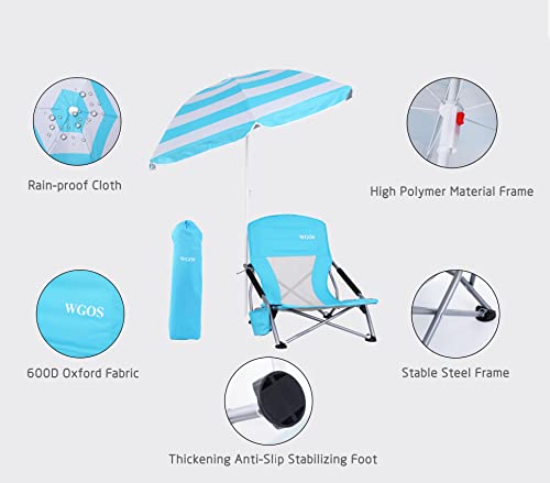 WGOS Beach Chair, Folding Chairs, Portable, Beach Chairs with Umbrella, Chairs with Shade for Adult (2-Pack Blue) - Image 4