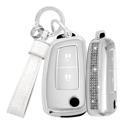 Protection clé Nissan TPU blanc et porte-clés strass haut de gamme